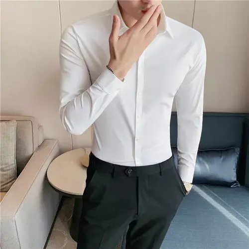 Thumbnail: High Elasticity Seamless Men's Shirt Long Sleeve Slim Casual Shirt