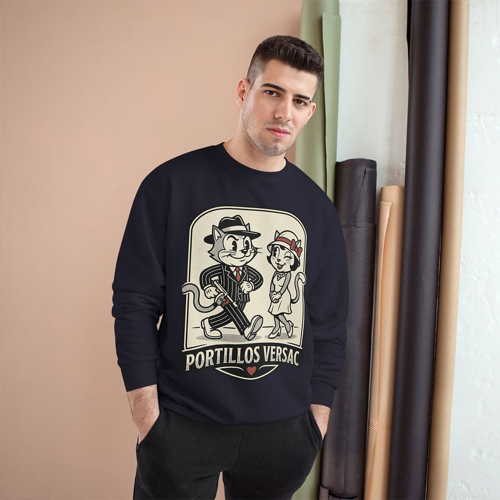 Thumbnail: Vintage Cat Couple Sweatshirt — "Portillos Versac" Retro Graphic Crewneck