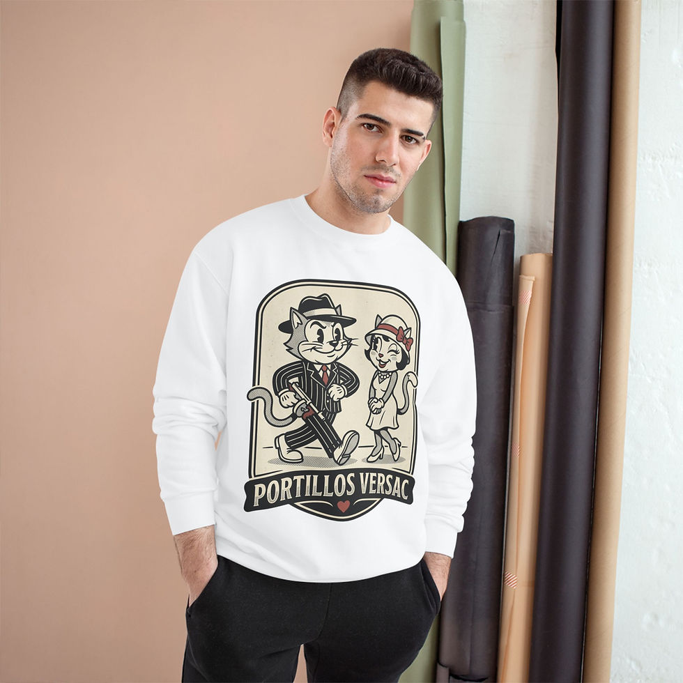 Thumbnail: Vintage Cat Couple Sweatshirt — "Portillos Versac" Retro Graphic Crewneck