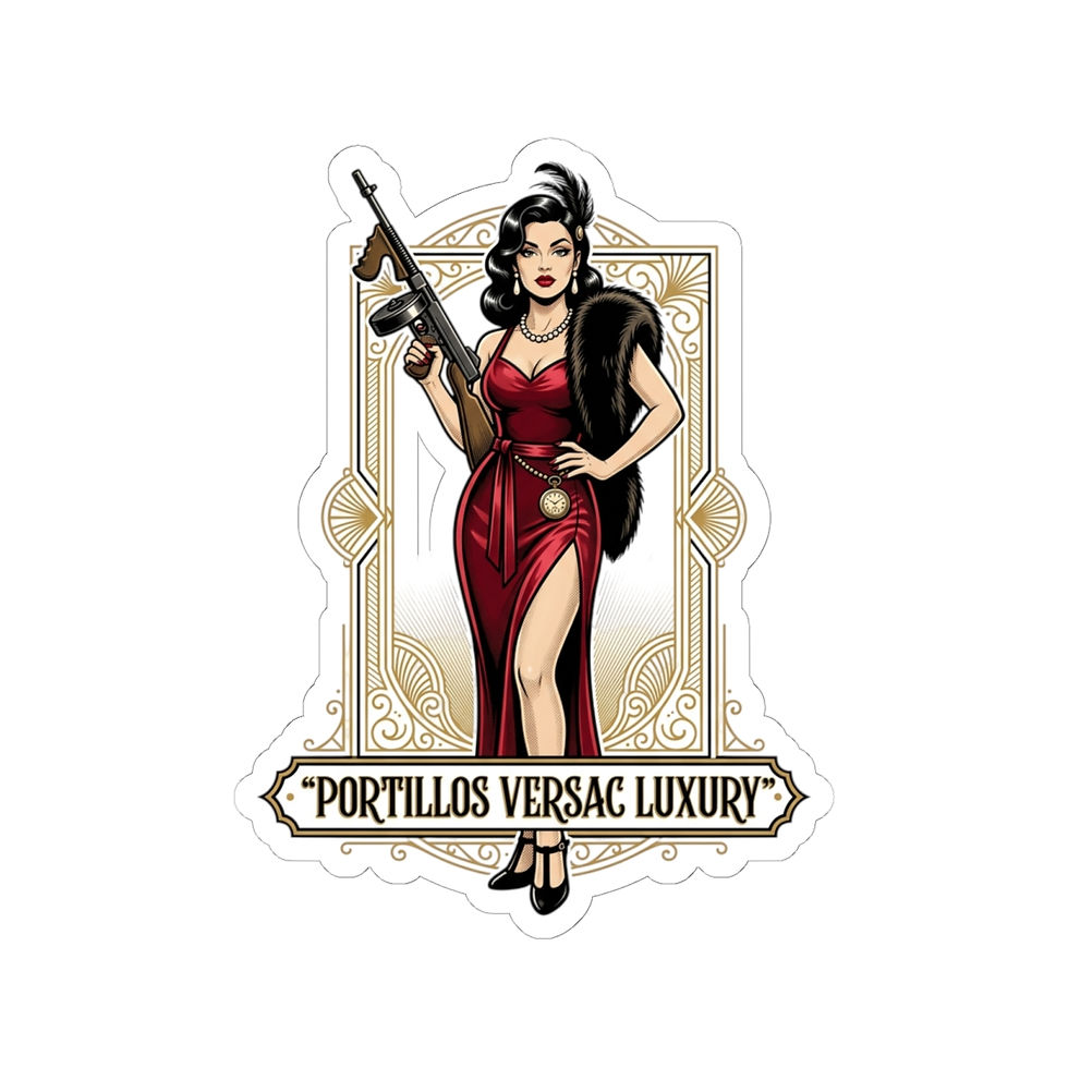 Thumbnail: Vintage Mobster Madonna Sticker — 'Portillos Versac Luxury' Kiss-Cut Decal