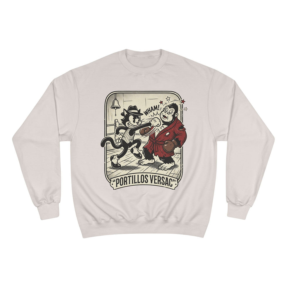 Thumbnail: Vintage Cartoon Punch Crewneck Sweatshirt — "Portillos Versace" Graphic