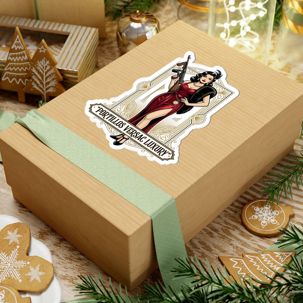 Thumbnail: Vintage Mobster Madonna Sticker — 'Portillos Versac Luxury' Kiss-Cut Decal