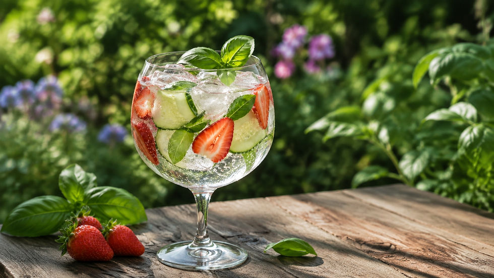 Summer gin mocktail with Sipsmith FreeGlider™, strawberries, cucumber, basil and ice.