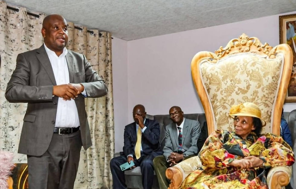 In a show of respect for protocol, MEC Basikopo Makamu speaks before Her Majesty Queen Regent Manyaku Thulare of the Bapedi Kingdom as senior members of the royal council look on during the vehicle handover ceremony in Limpopo.