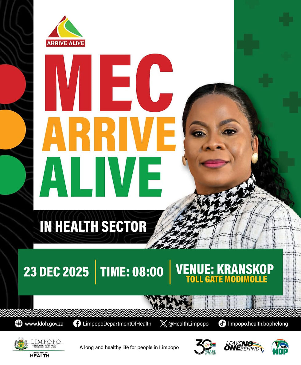 “ARRIVE ALIVE” — MEC MASHEGO TO DELIVER KEYNOTE TOMORROW AT KRANSKOP TOLL GATE LAUNCH