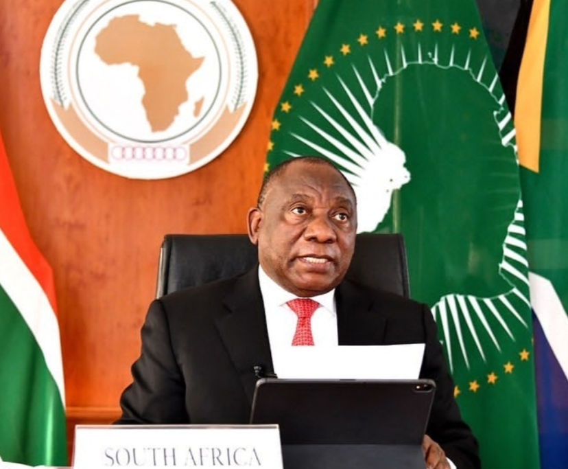 President Cyril Ramaphosa addresses the nation on migration during his family meeting address, Sunday 7 June 2026, at the Union Buildings, Tshwane. The AU and South African flags frame the moment as he lays out government’s crackdown plan.