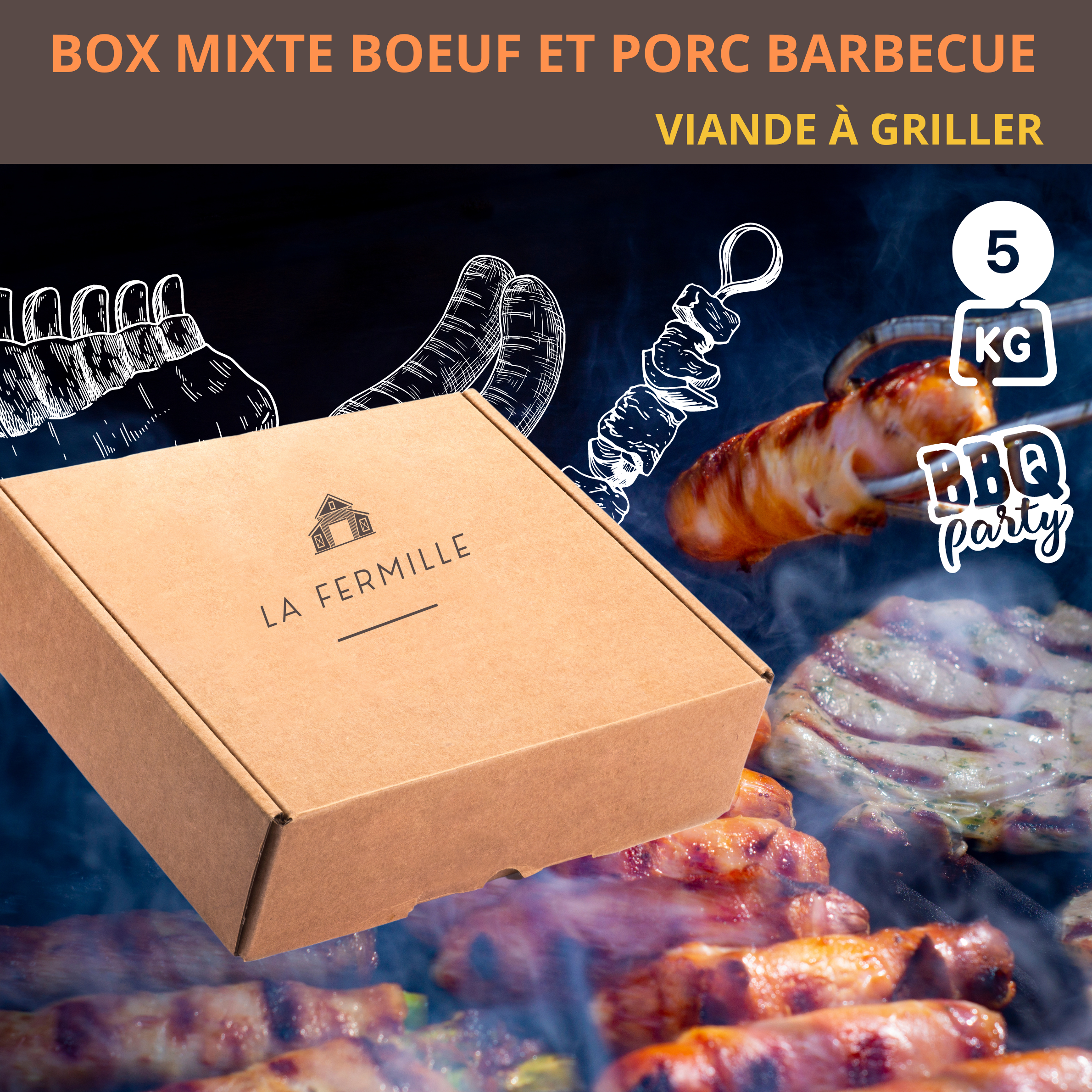 Colis BARBECUE MIXTE de porc et de boeuf de 5KG