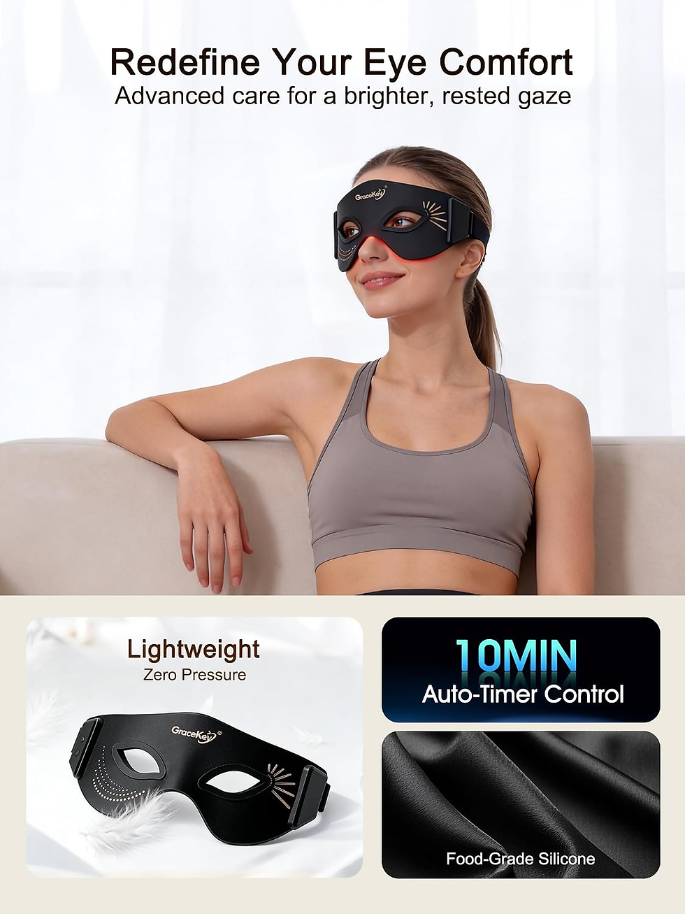Thumbnail: Red Light Therapy for Eyes, 3 Colors Modes Red Light Therapy Mask with near Infr