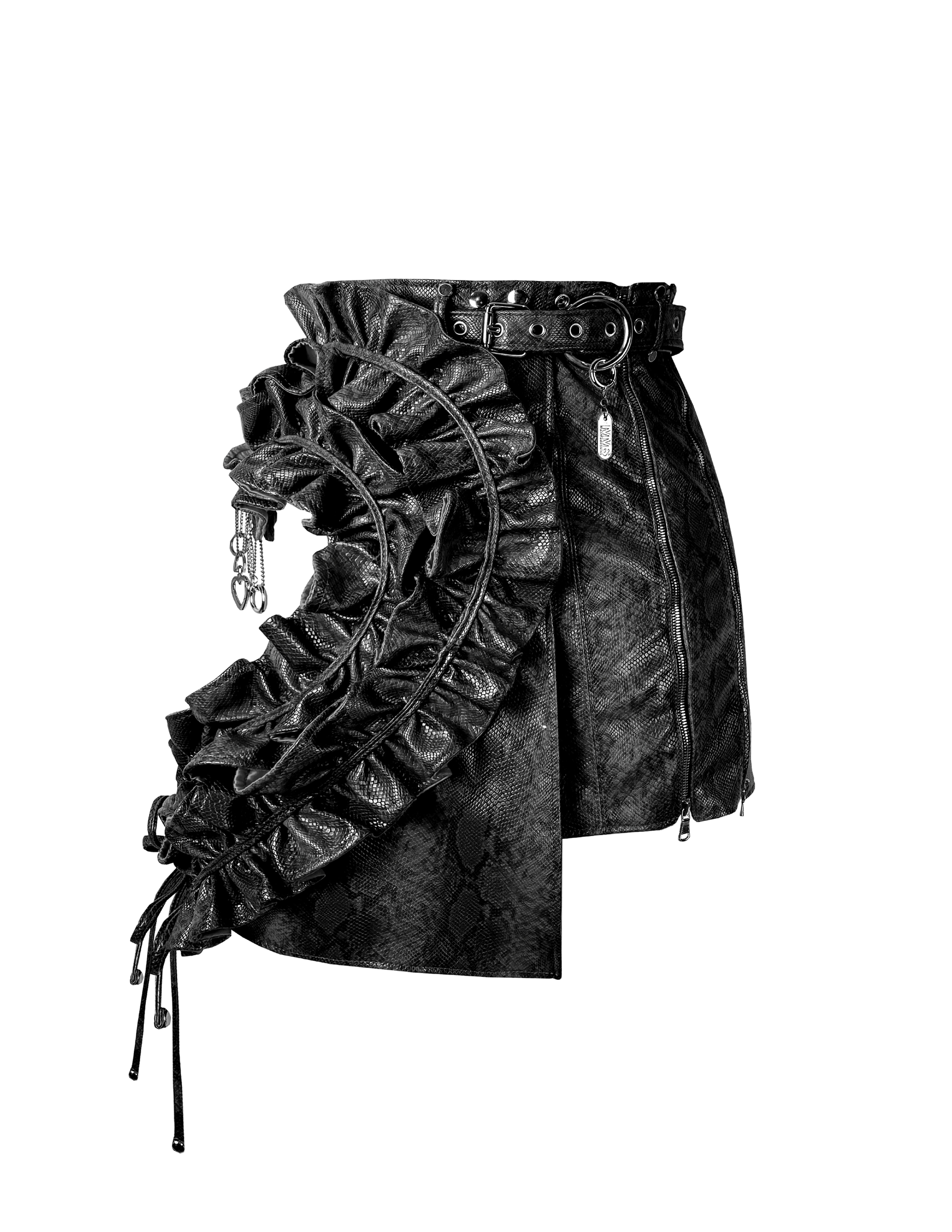'Queen of Heart' black python asymmetrical heart ruffle wrap skirt
