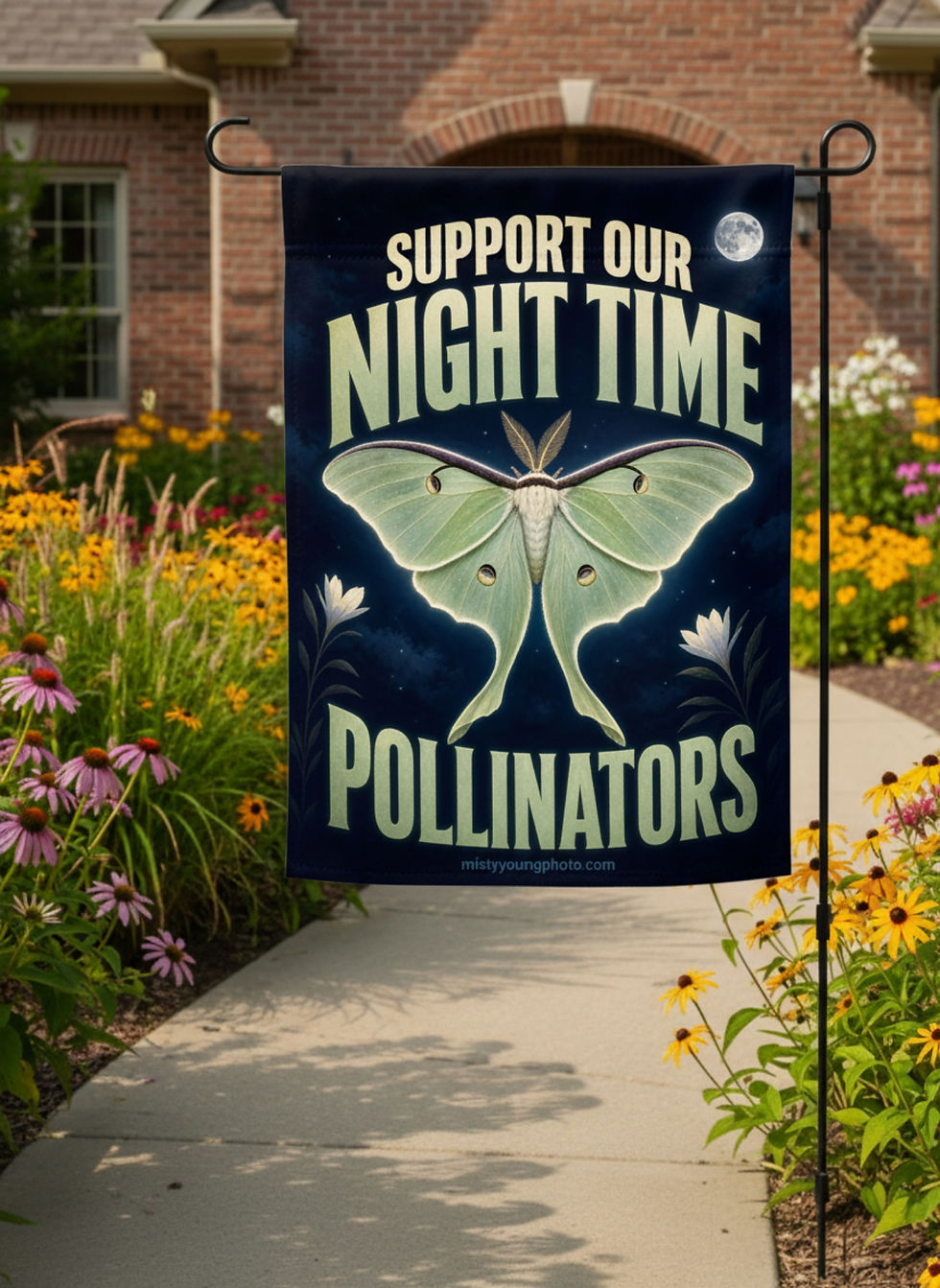 Support our Night Time Pollinators Luna Moth Garden Flag