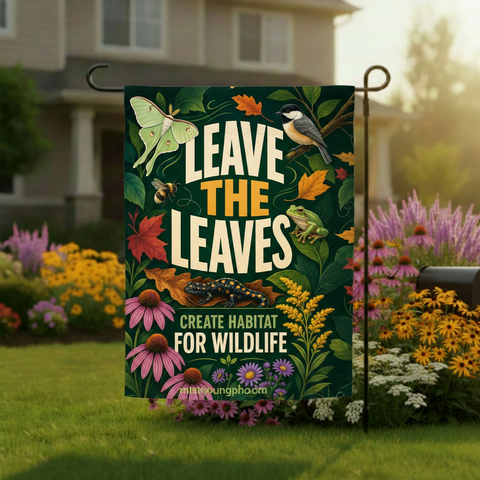 Leave the Leaves Garden flag featuring a Luna moth and animals and insects
