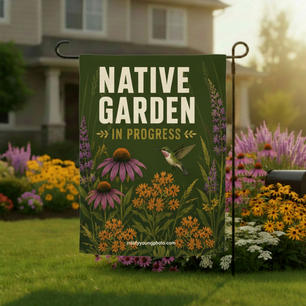 Native Garden in Progress Olive green Hummingbird Garden Flag