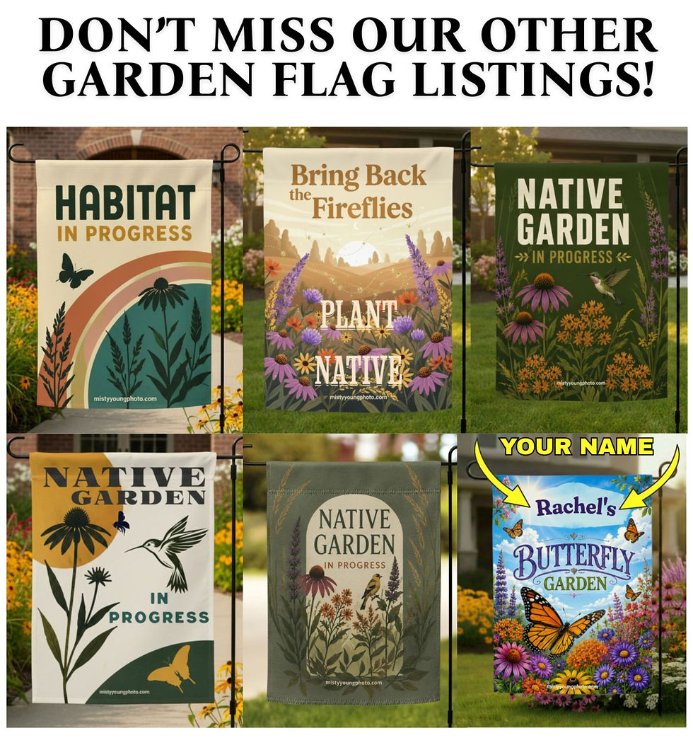 Leave The Leaves garden flag on a stand in a fall yard with scattered oak and maple leaves, showing a firefly and luna moth r