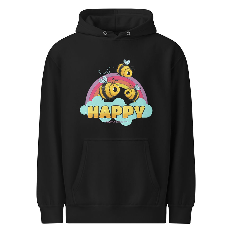 Thumbnail: Bee Happy Rainbow Hoodie Cute Fuzzy Bees Clouds Nature Lover Sweatshirt
