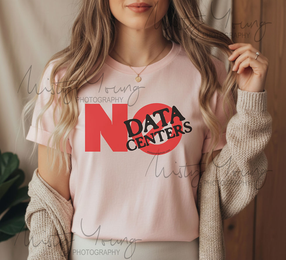 Thumbnail: No Data Centers shirt, showing a bold red NO graphic mark with DATA CENTERS lettered in black underneath.