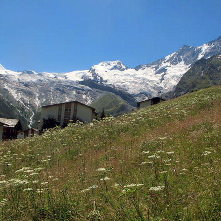 surrounded by glaciers; saas fee, switzerland