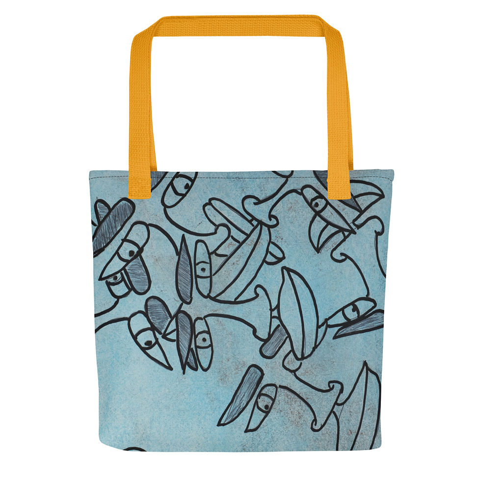 Thumbnail: Dual-Soul Eyes art tote bag – sky blue side with open eyes pattern