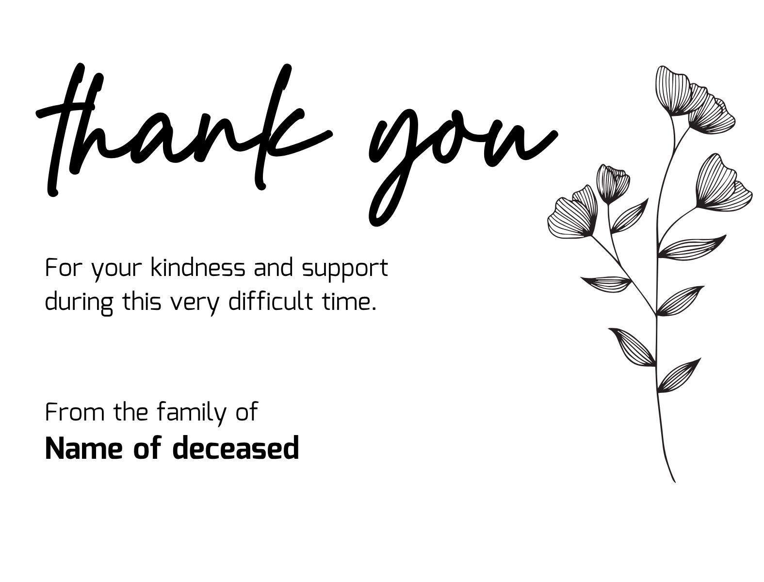 Modern, white funeral thank you card template