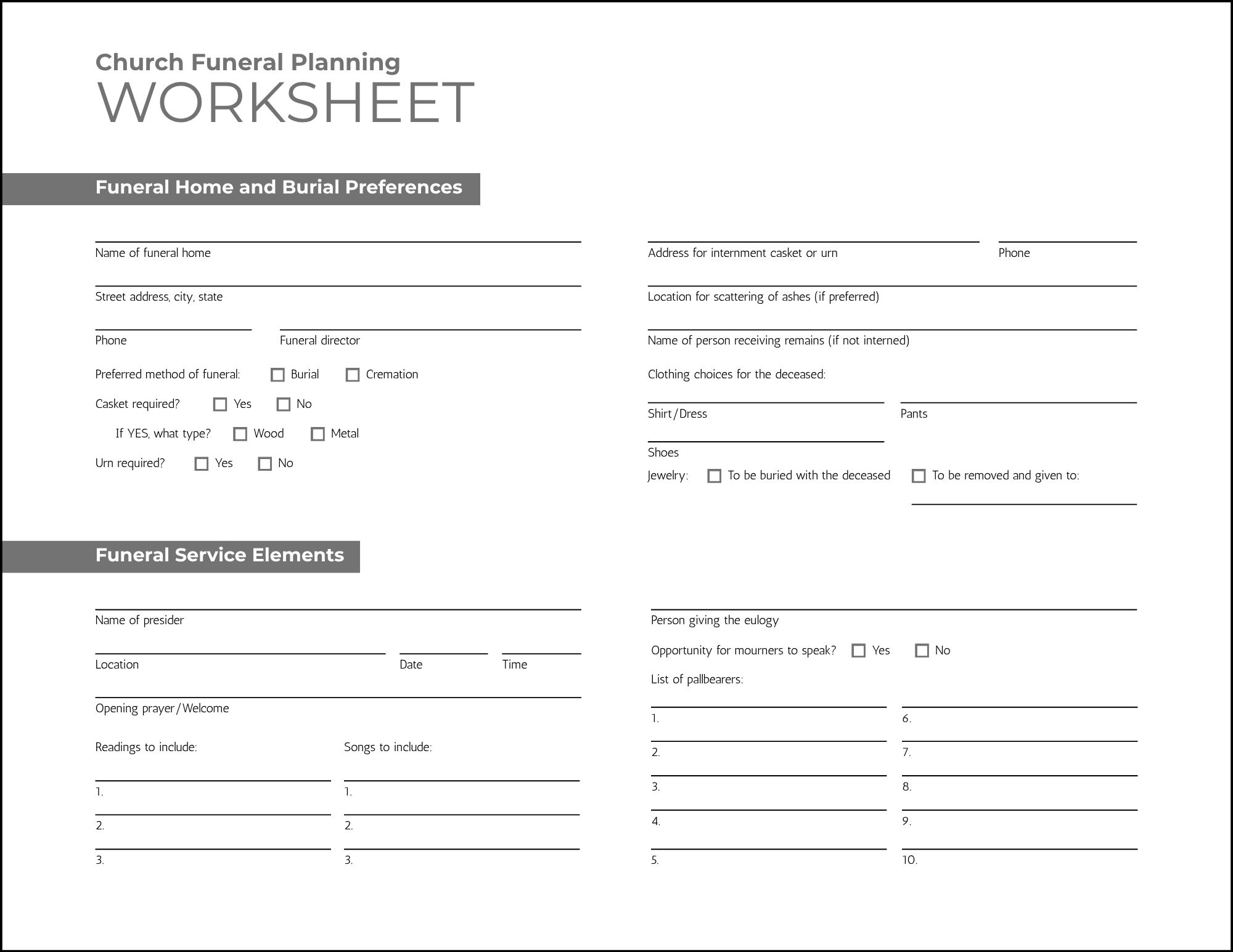 "Gray Shuttle" Church Planning Worksheet first page