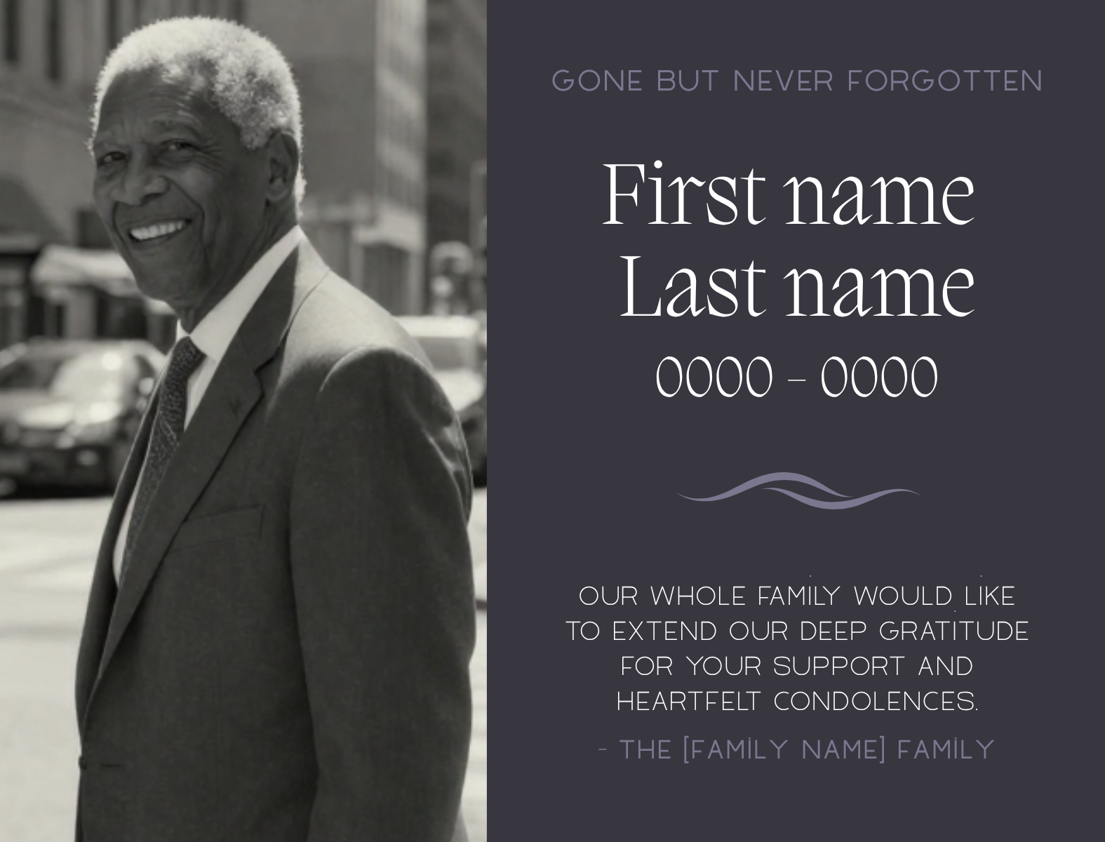 Indigo funeral thank you card template view