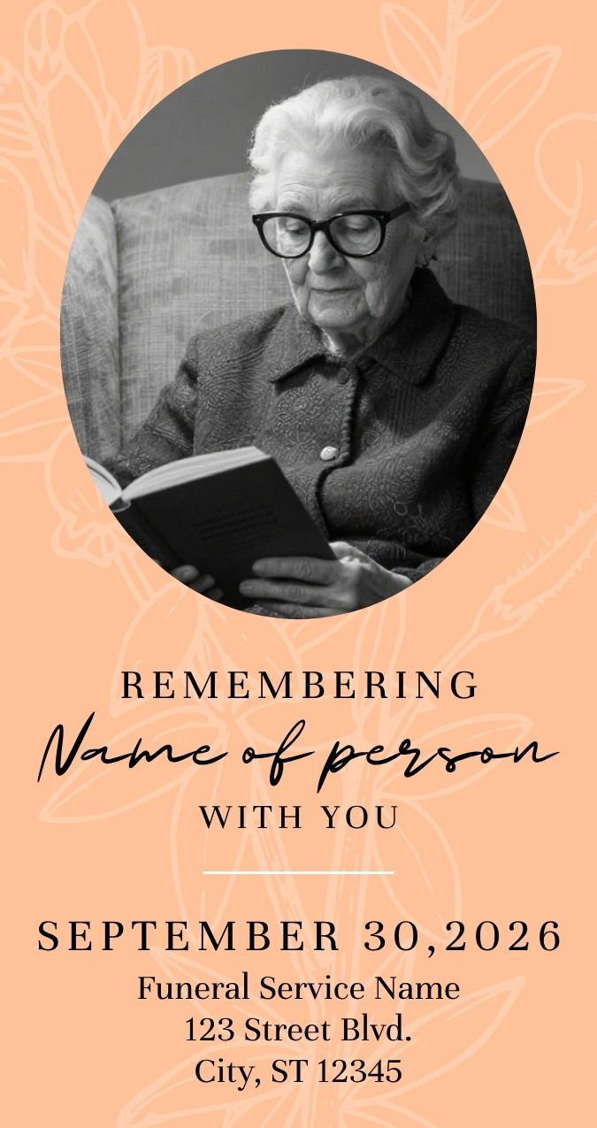 Peach memorial card front view