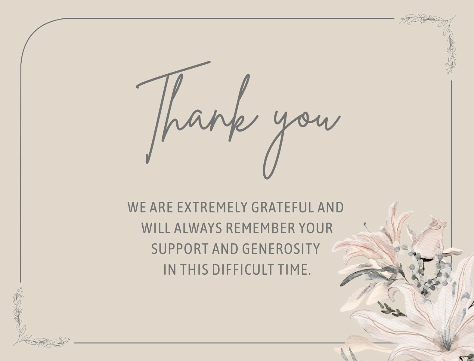 Sandalweed funeral thank you card template