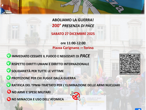 Torino, piazza Carignano: 200 presenze oggi per la Pace