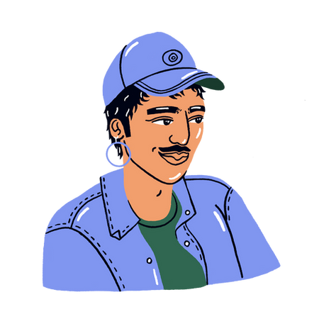 Illustrated fun queer wearing jeansjacket and matching cap
