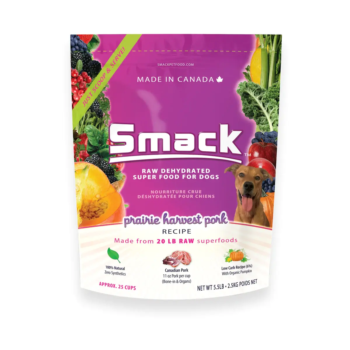 Smack Pet - Nourriture déshydratée pour chien au porc des prairies 2.5Kg