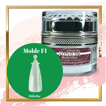 Kit sofisticadas: Molde F1 Stiletto + Cream Gel Fusion Branco Puro 24g