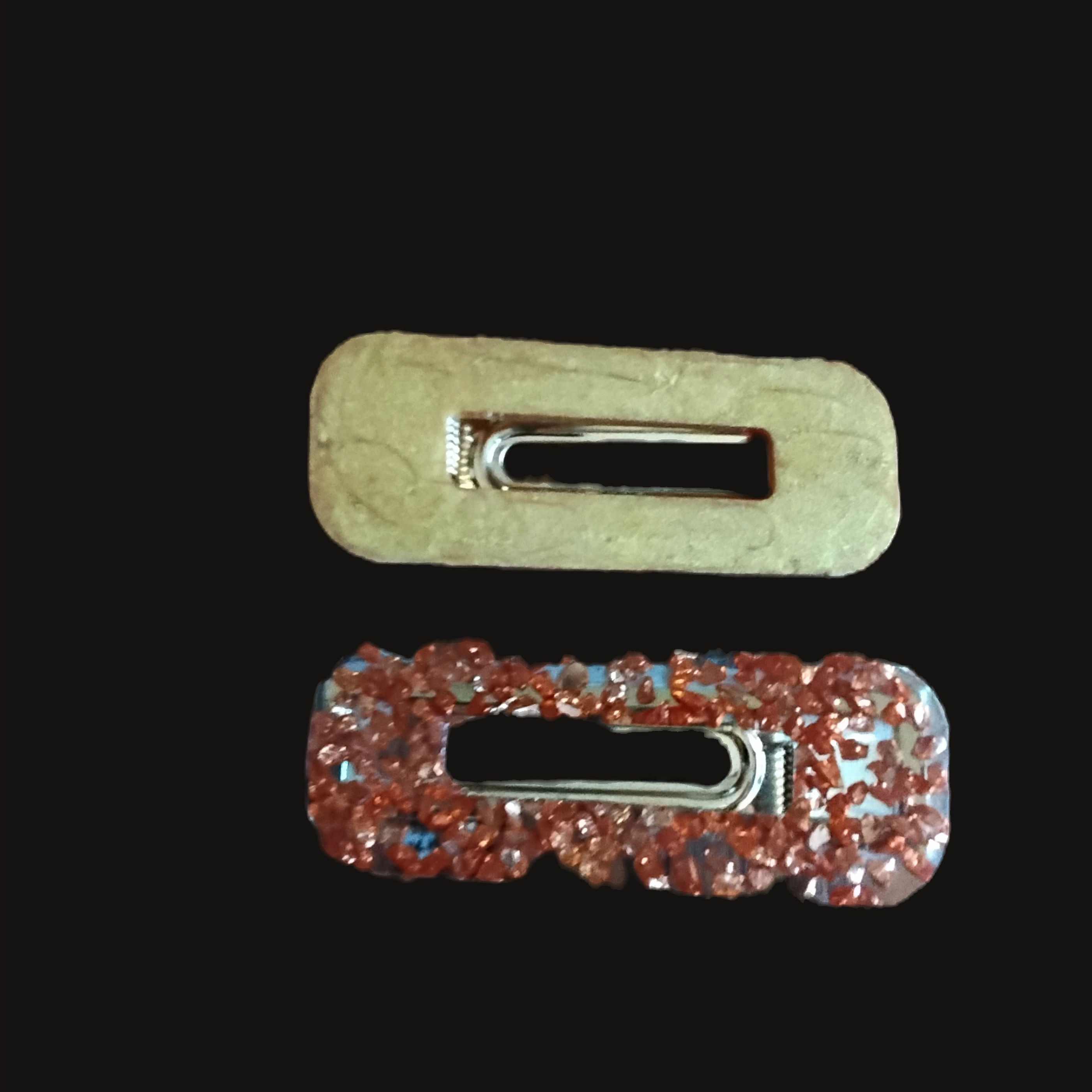 Gold and Clear with Gold Chip Rectangle Barrettes