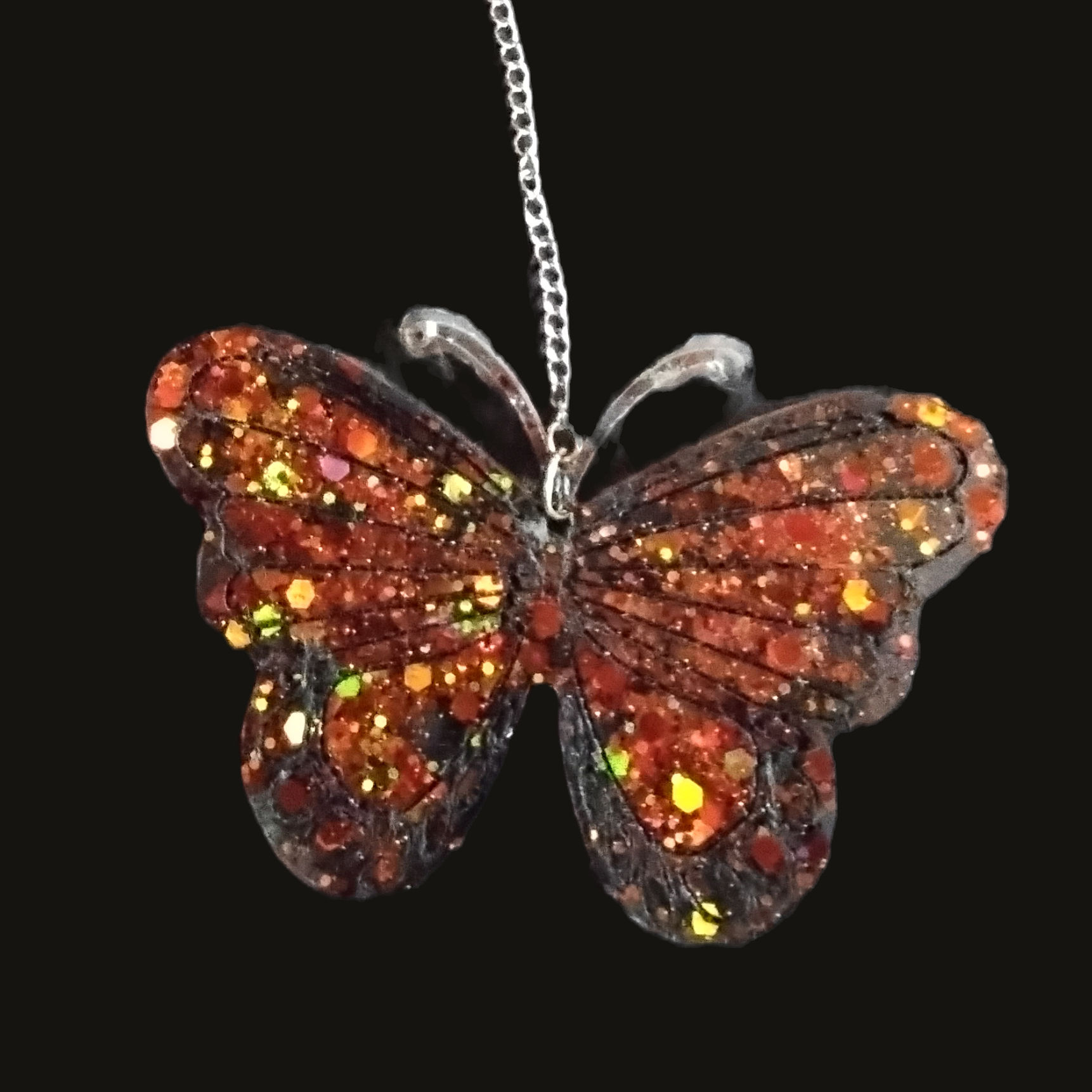 Orange Glitter Butterfly Rear-View Mirror Charm