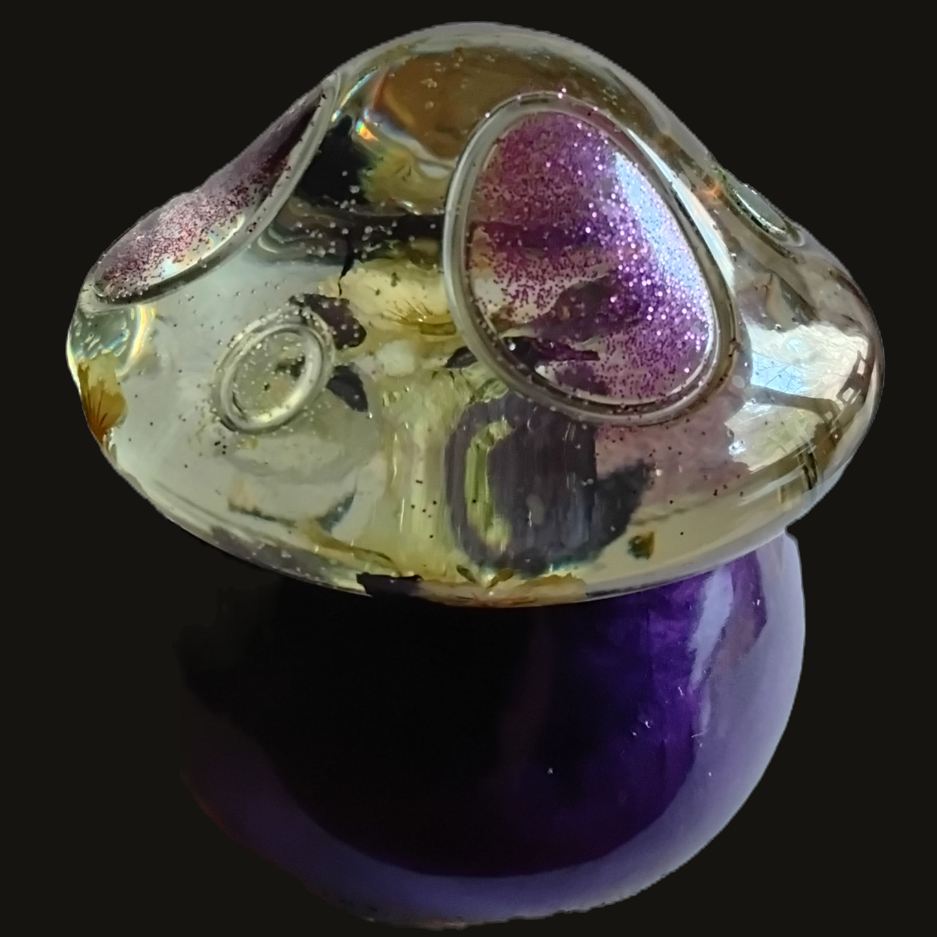 Purple and Gold Flake Mushroom Large Jar With Dried Flowers