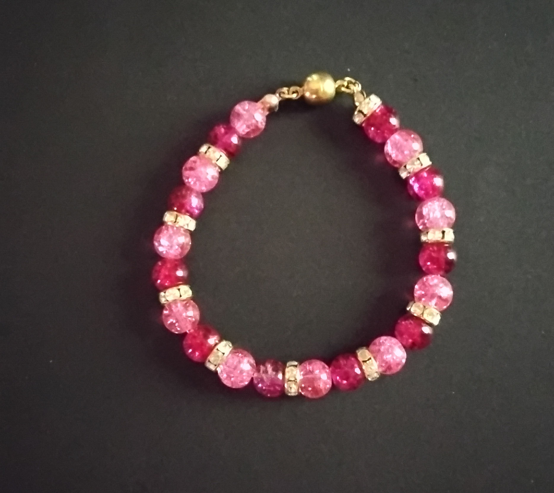 Pink Crackle Glass Bracelet