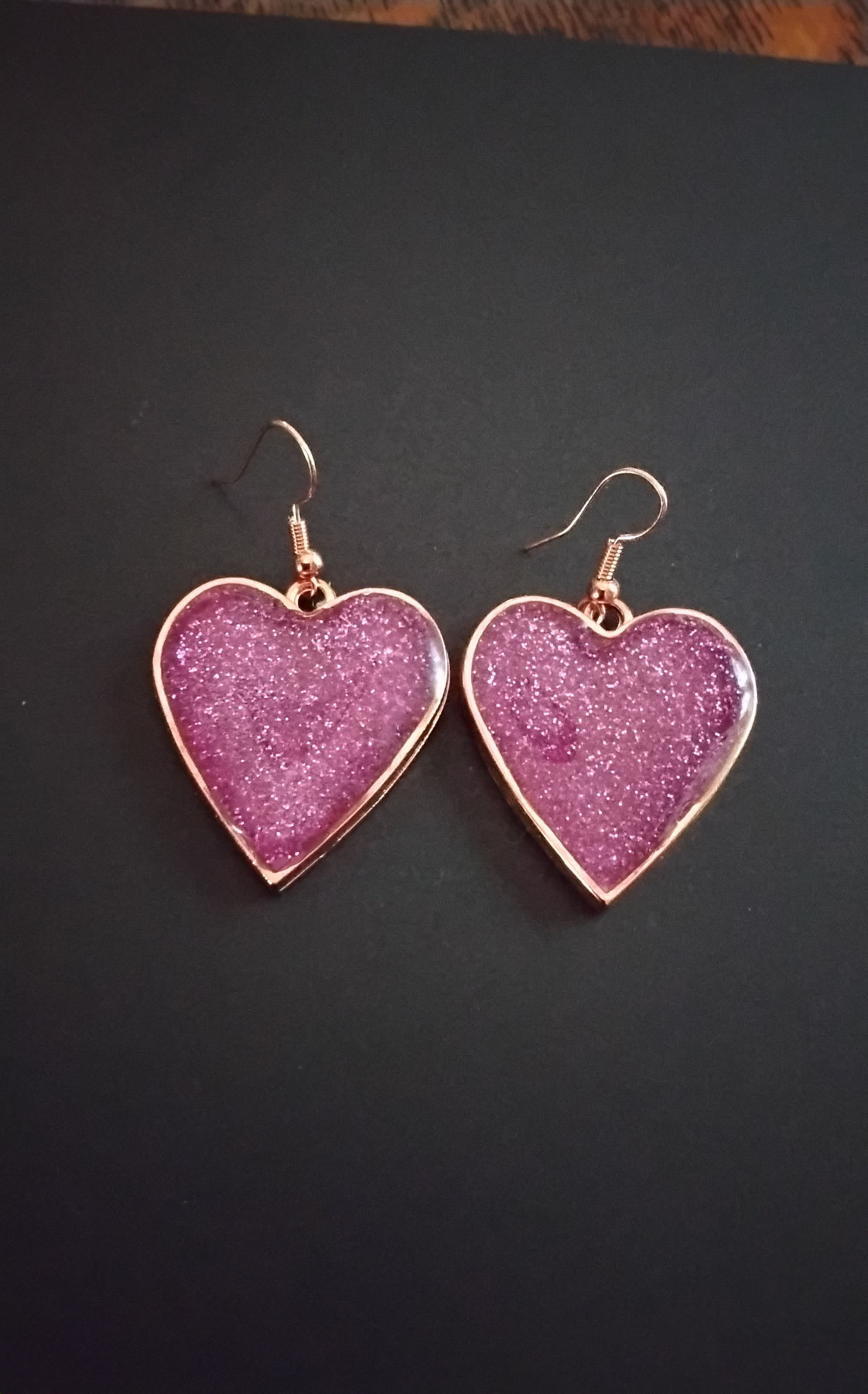 Purple Glitter Heart Earrings