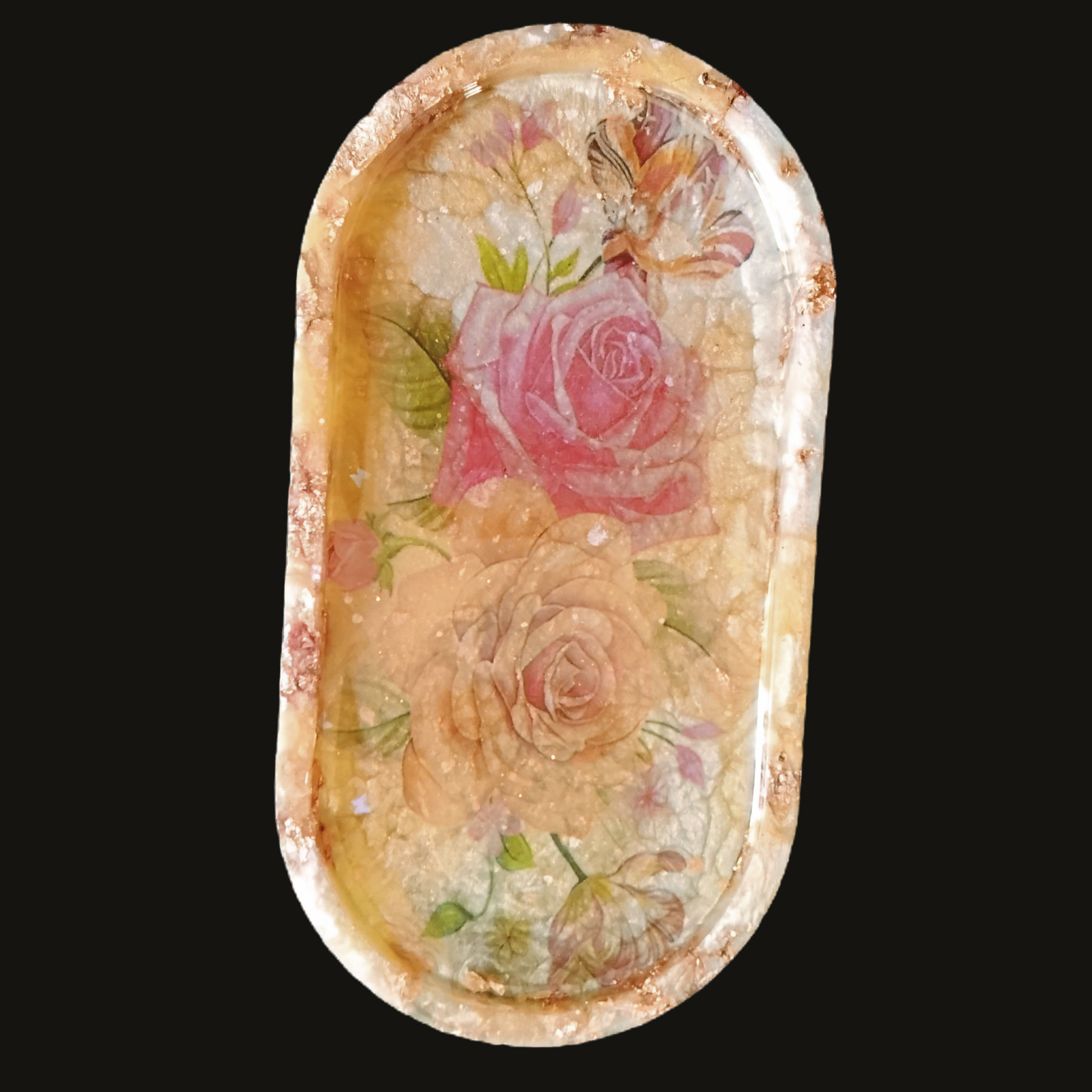 Pink and Orange Rose Oval Tray
