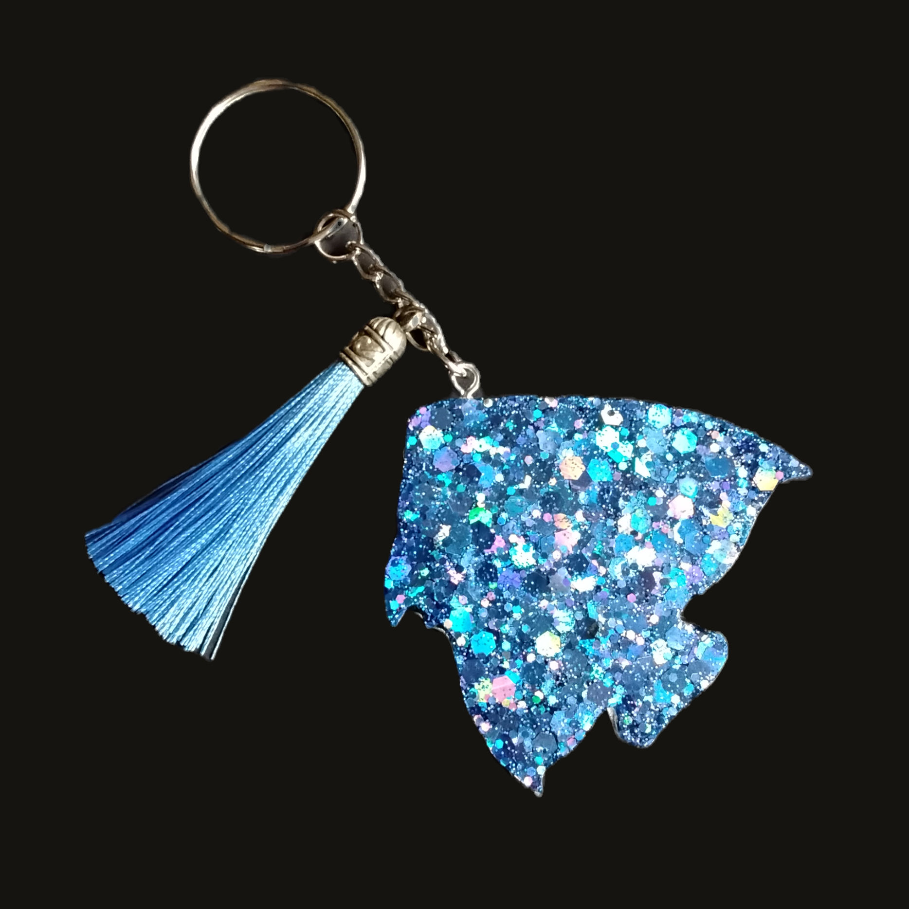 Blue Holographic Glitter Fish Key Chain