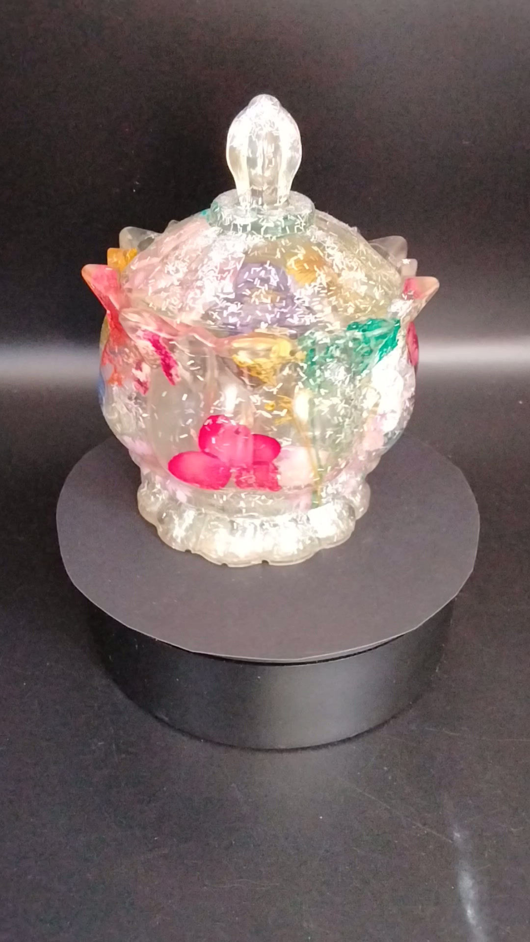Clear Large Jar With Flowers and Glitter
