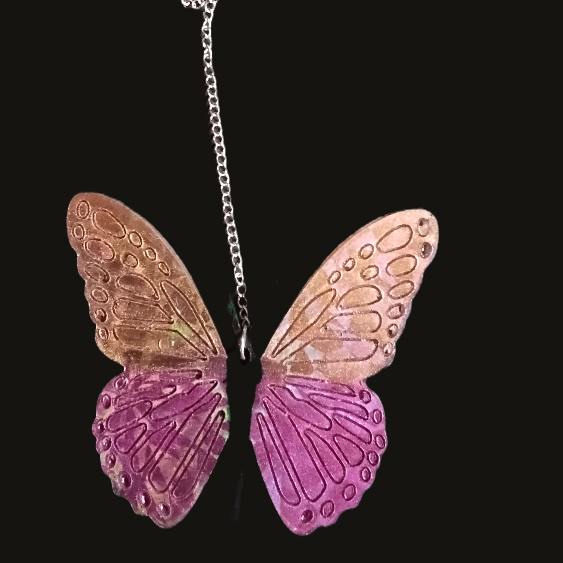 Gold and Fuchsia Chameleon Butterfly Rear-View Mirror Charm