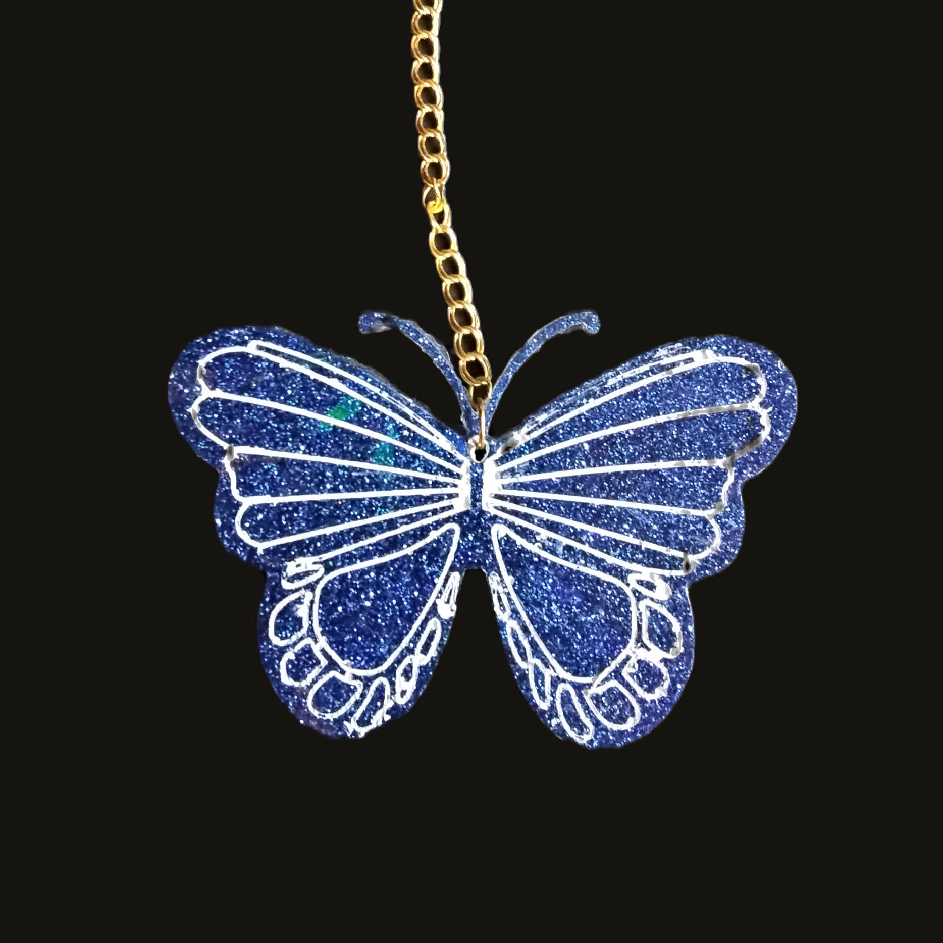 Blue Glitter Butterfly Rear-View Mirror Charm