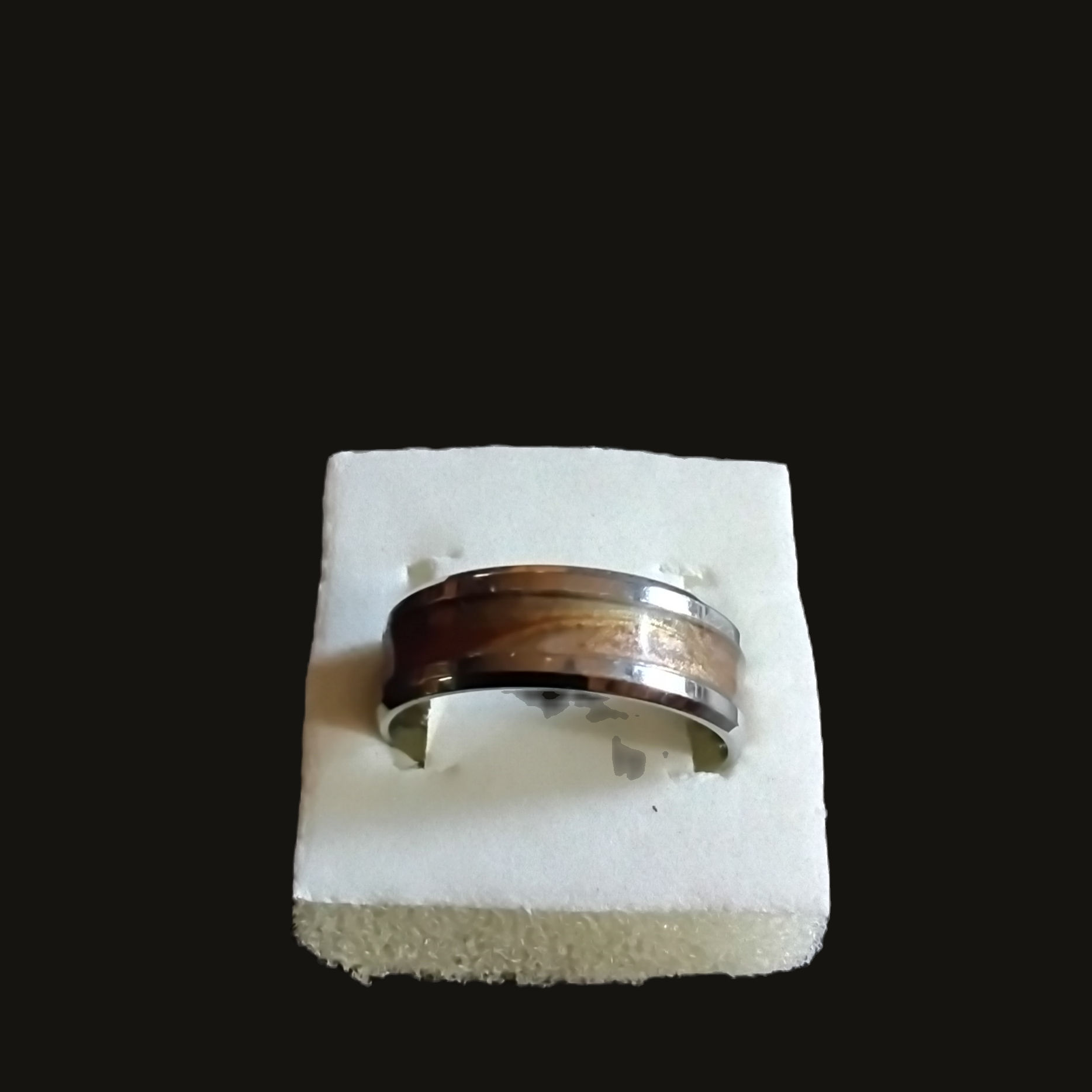 Silver Channel Band With Brown, White, and Copper Swirl