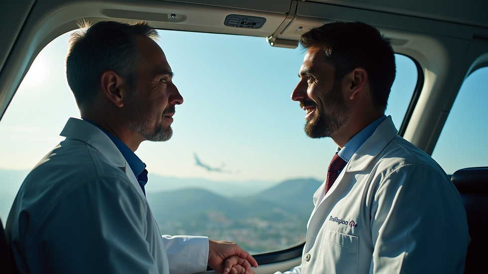 Eye-level view of an aviation medical examiner conducting a pilot's health check