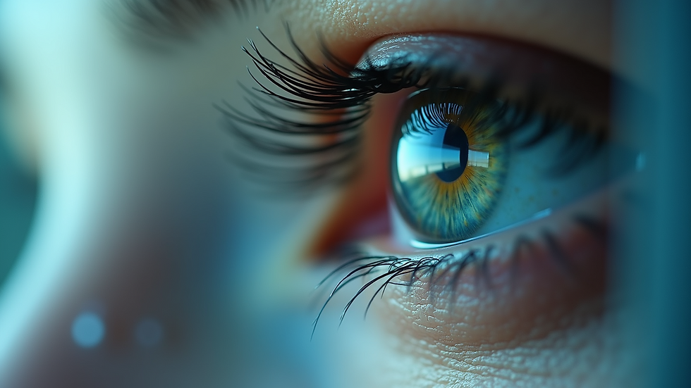 Close-up view of a pilot's eye during a vision test at an aviation medical examination
