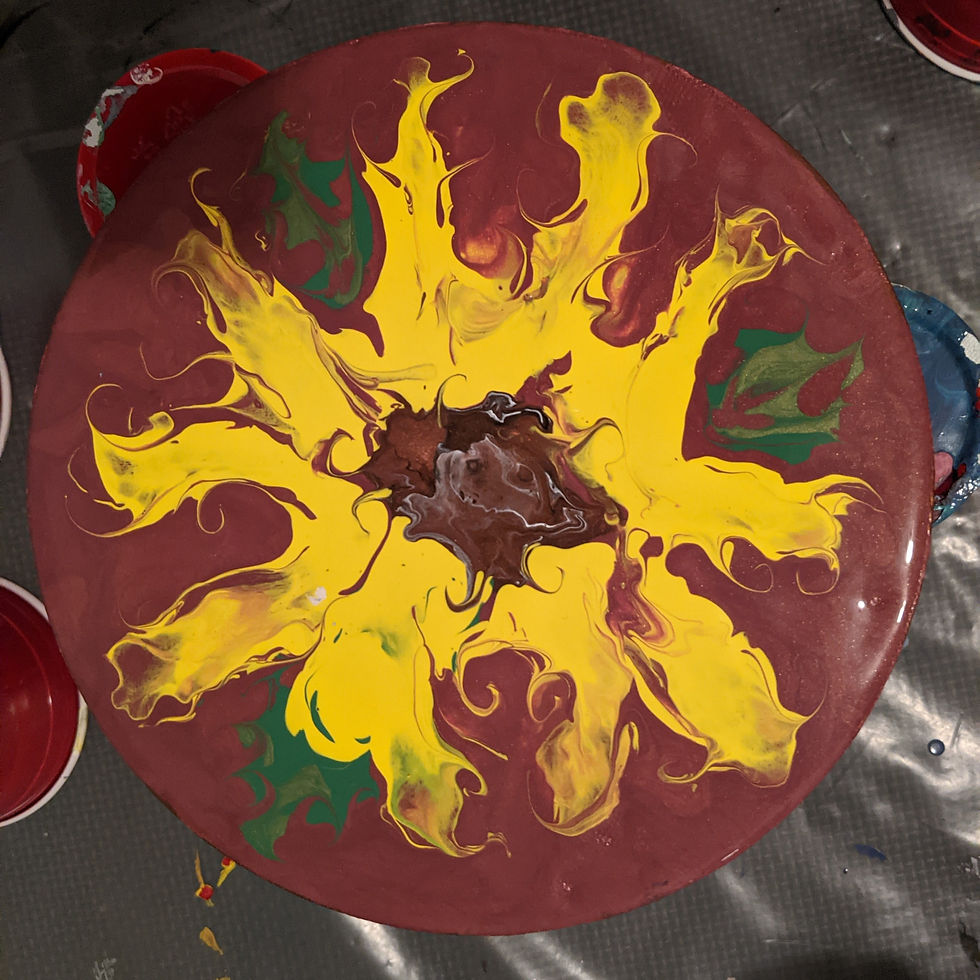 Thumbnail: Sunflower No. 6 8 inch round acrylic pour painting