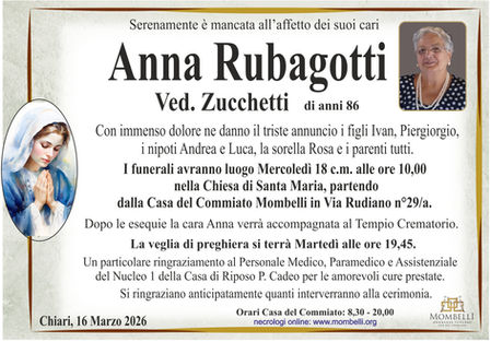 ANNA RUBAGOTTI VED. ZUCCHETTI