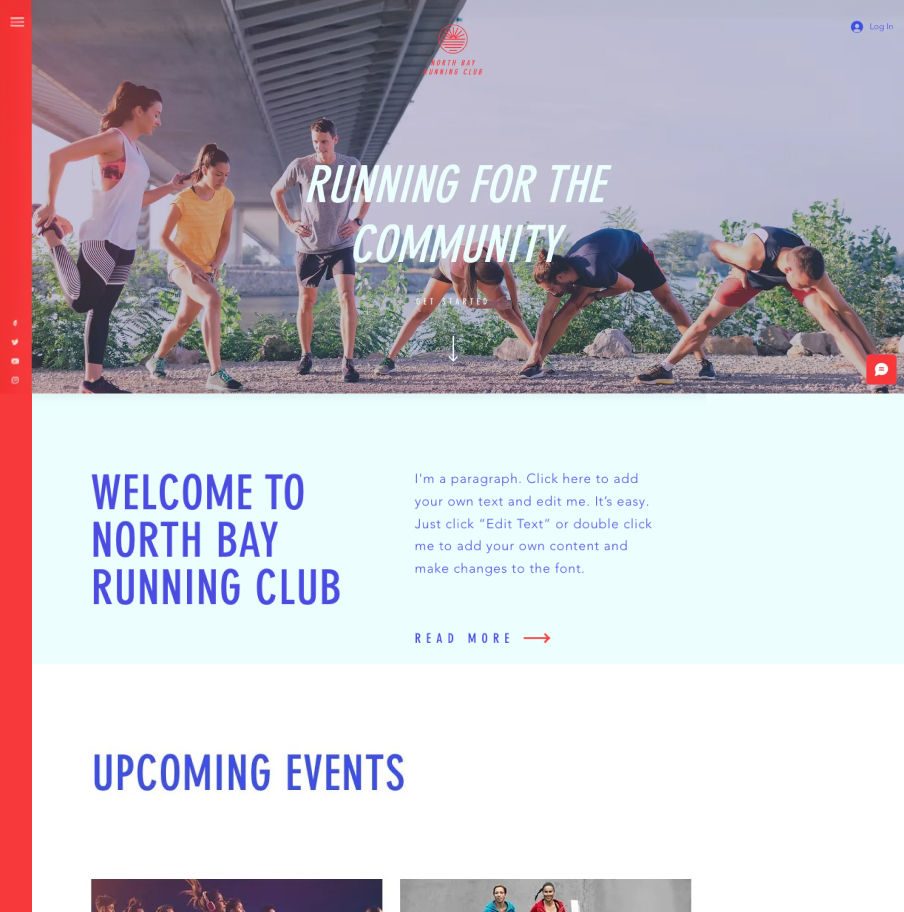 Website page for a running community club, featuring members engaged in various fitness activities made with Wix's membership site software.