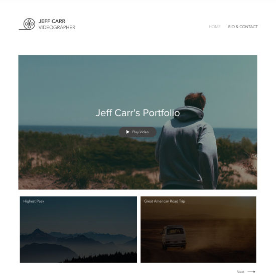 Website template for a videography portfolio