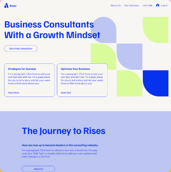 Website template for a business consulting website
