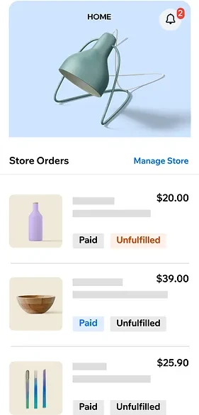 Product page for home decor site on the Wix Spaces app.