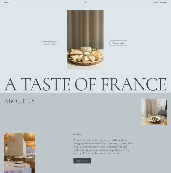 Website template for a French restaurant website